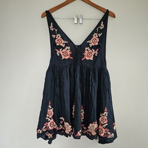 Free People Navy and Pink Floral Mini Dress